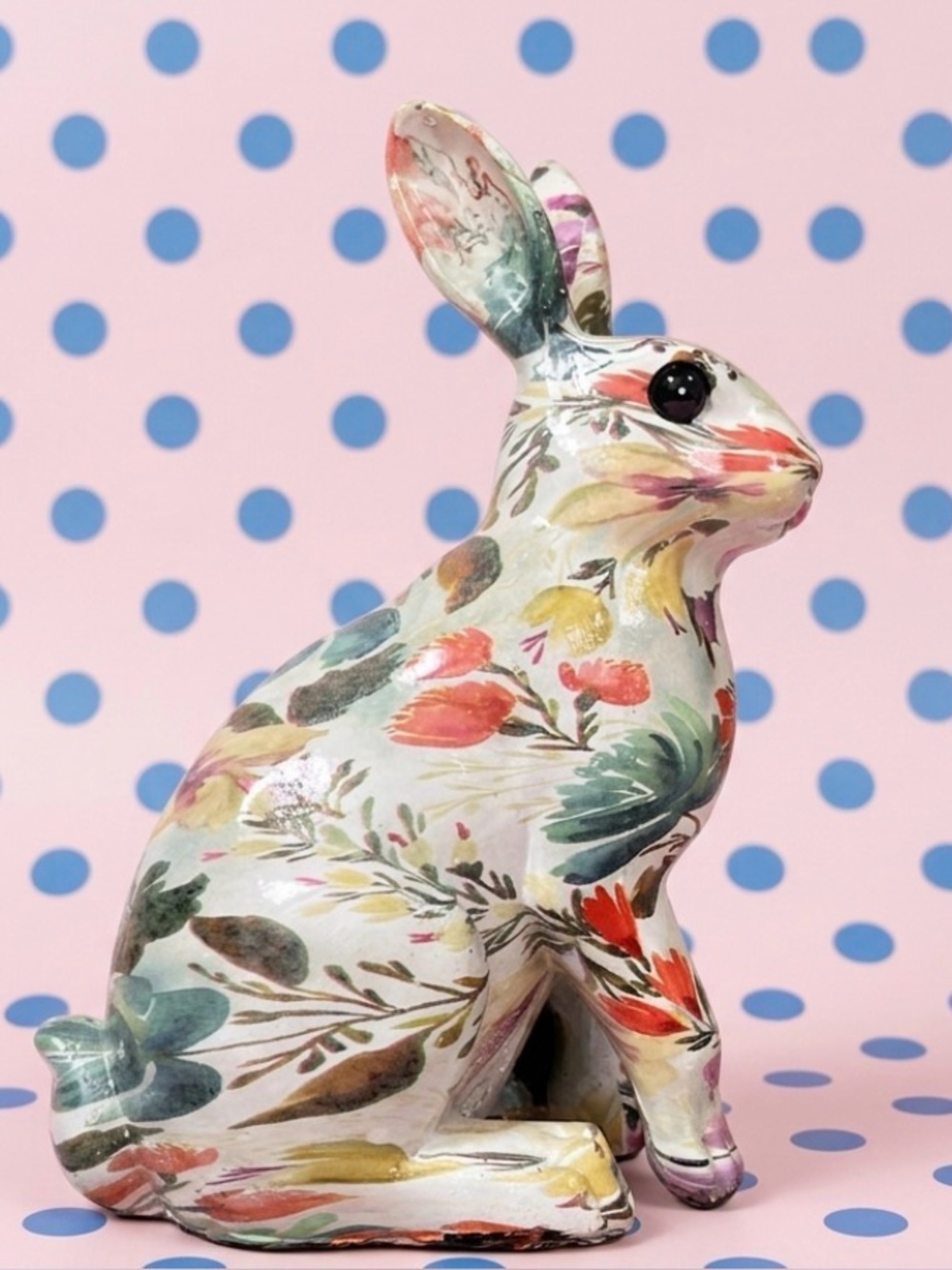 Floral Garden Ceramic Bunny Sculpture - Multicolor Home Art